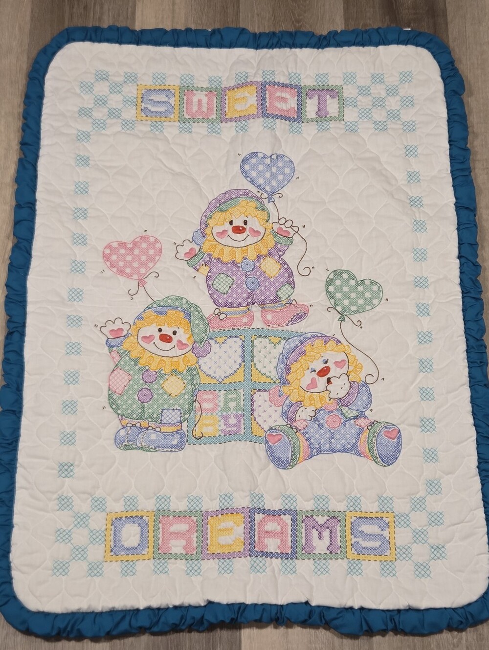 Vintage Handmade Clown Baby Quilt/Tapestry